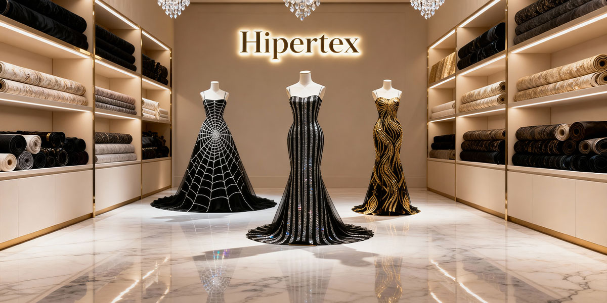 Luxury evening dress fabric showroom interior in Dubai