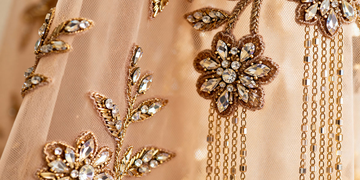 Crystal embroidered Turkish couture fabric for Lebanese evening gowns