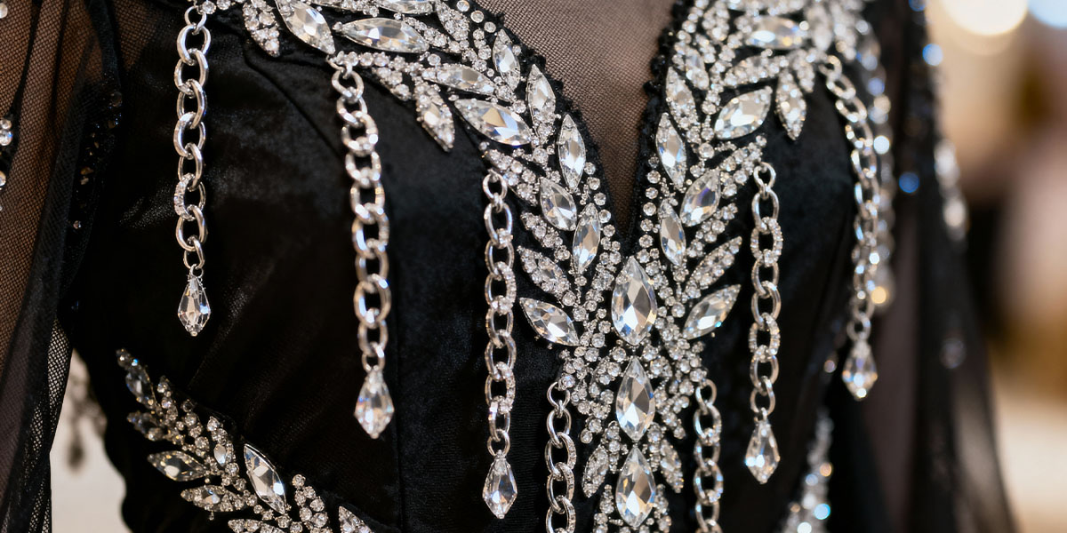 Crystal beaded fabric for luxury evening dresses in Iraq
