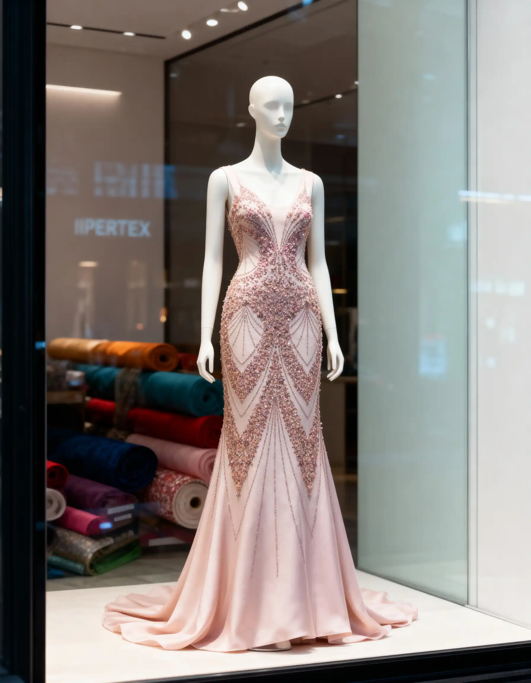 Luxury Dusty Pink Geometric Beaded Tulle Fabric with 3D Floral Accents