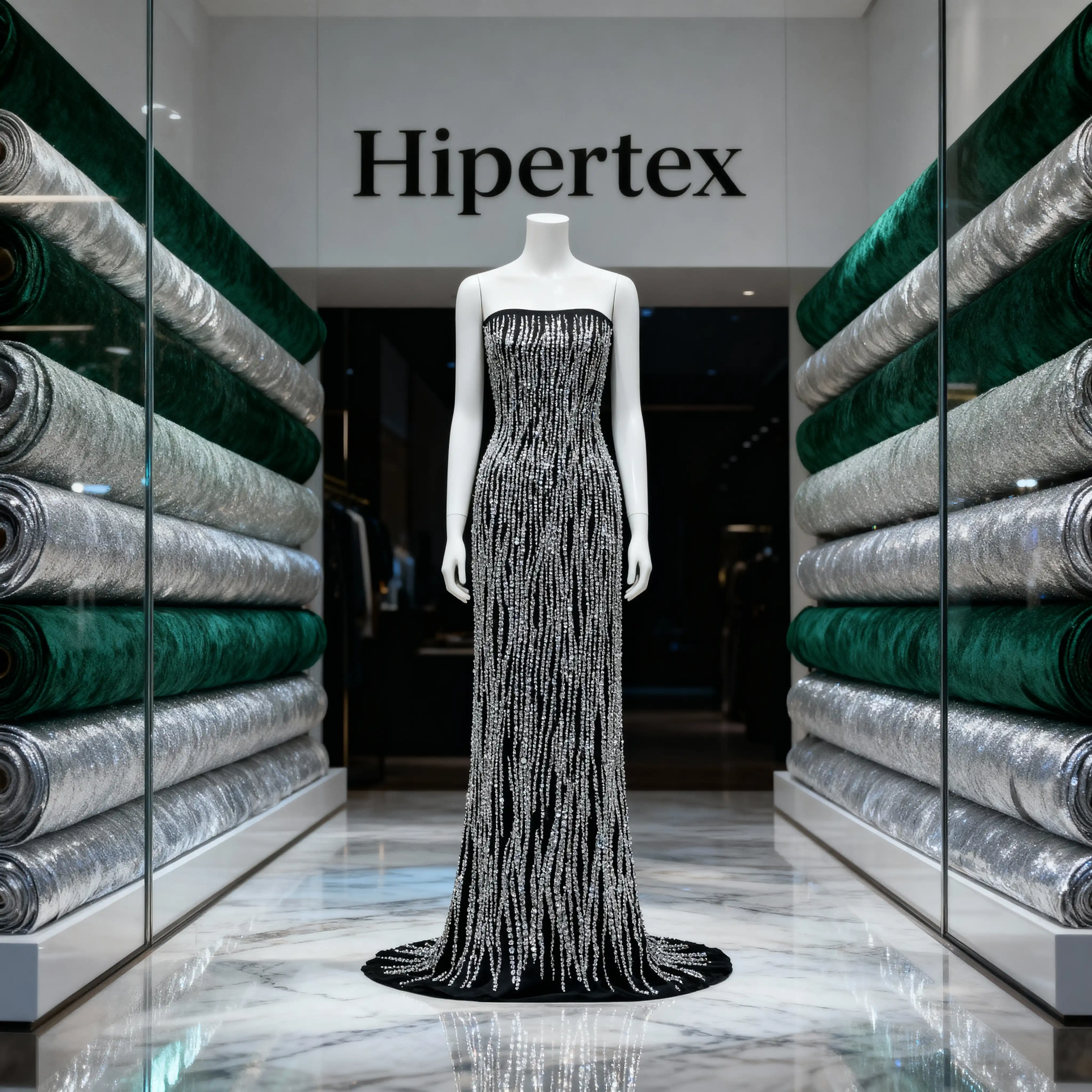 Midnight Zebra Pattern Black & Silver Heavy Beaded Couture Fabric