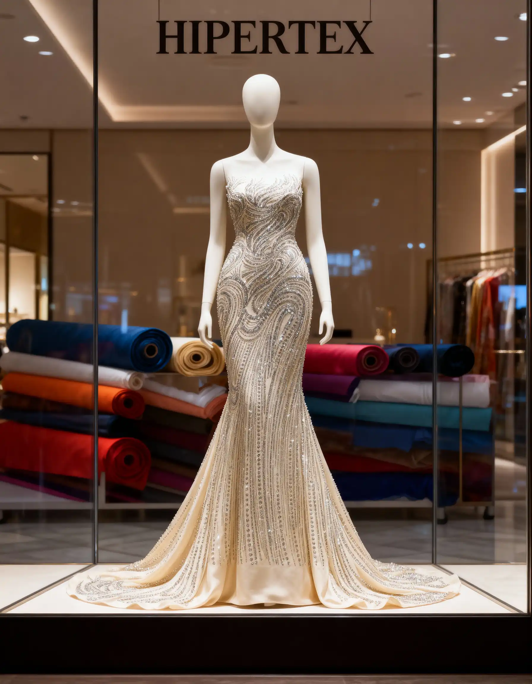 Imperial Silver "S-Wave" Swirl Pattern Heavy Beaded Couture Fabric