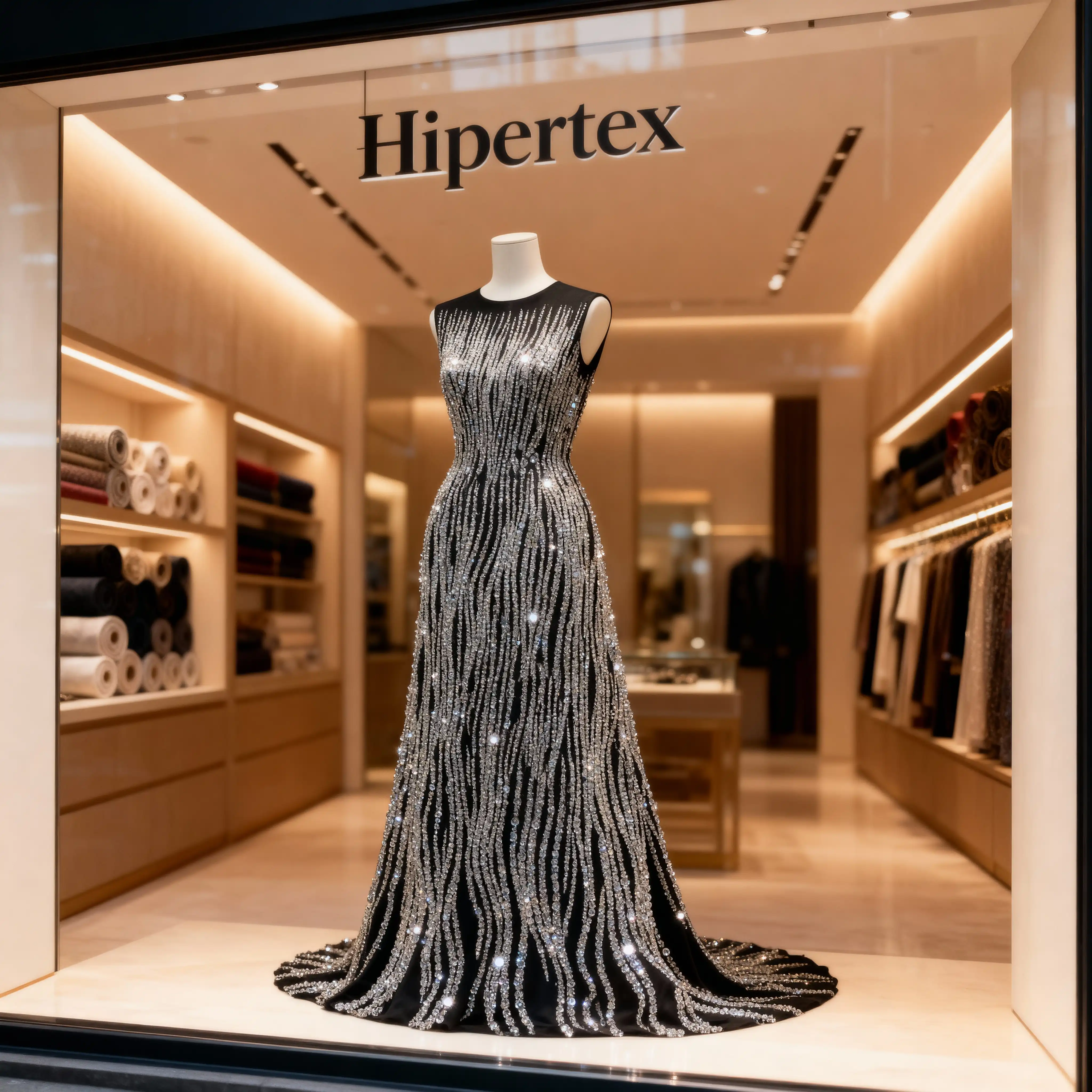 Midnight Zebra Pattern Black & Silver Heavy Beaded Couture Fabric