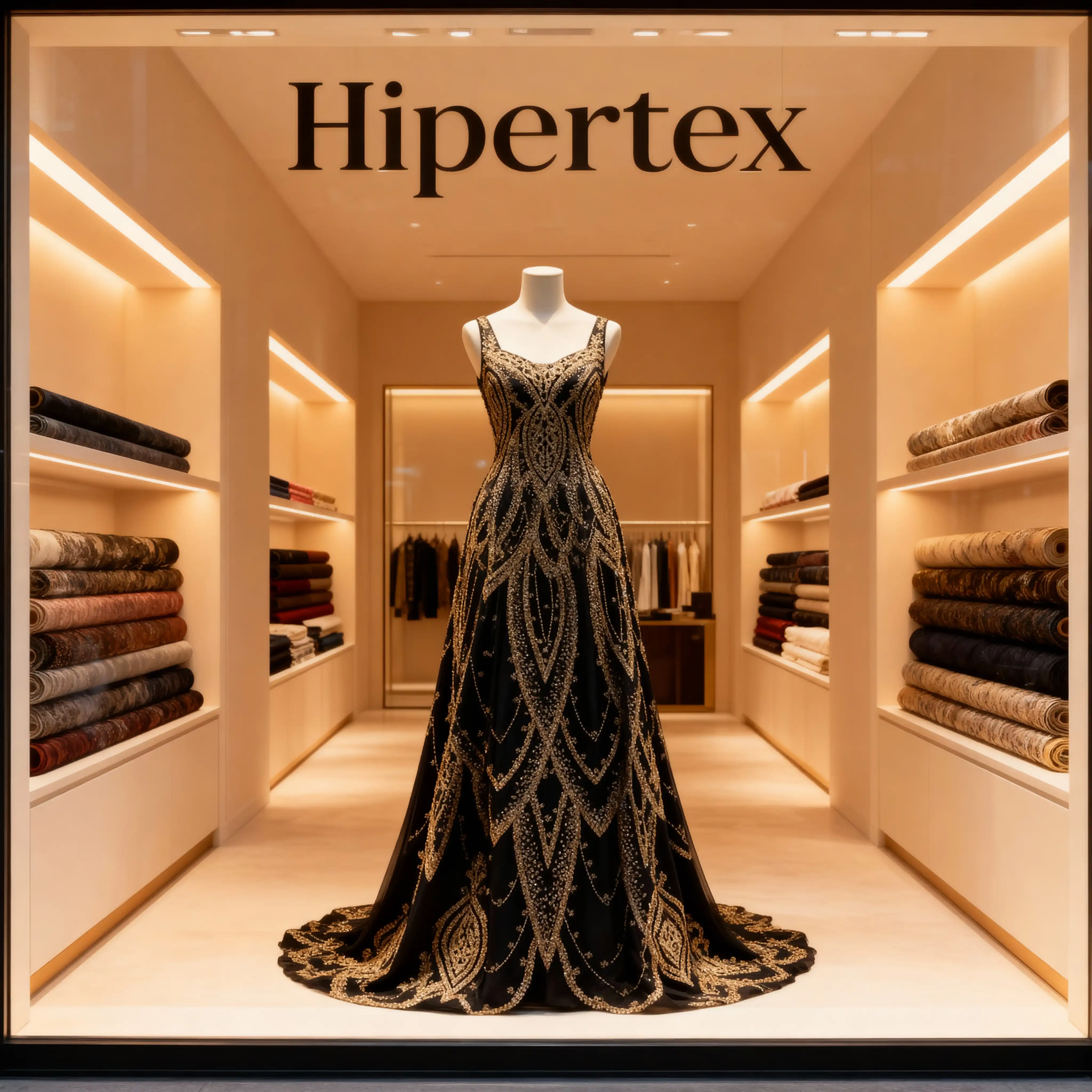 Royal Black & Gold "Ottoman Tulip" Heavy Beaded Kaftan Fabric with Multicolor Gems