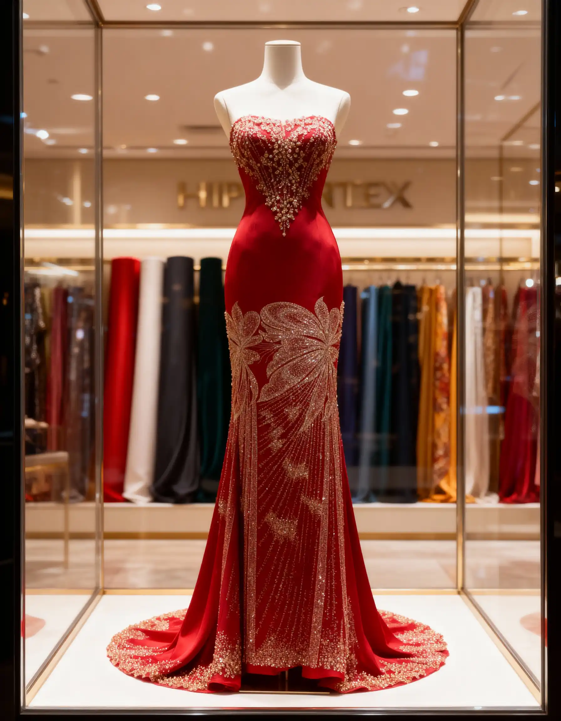 Scarlet Red & Silver "Floral Ray" Heavy Beaded Couture Tulle Fabric